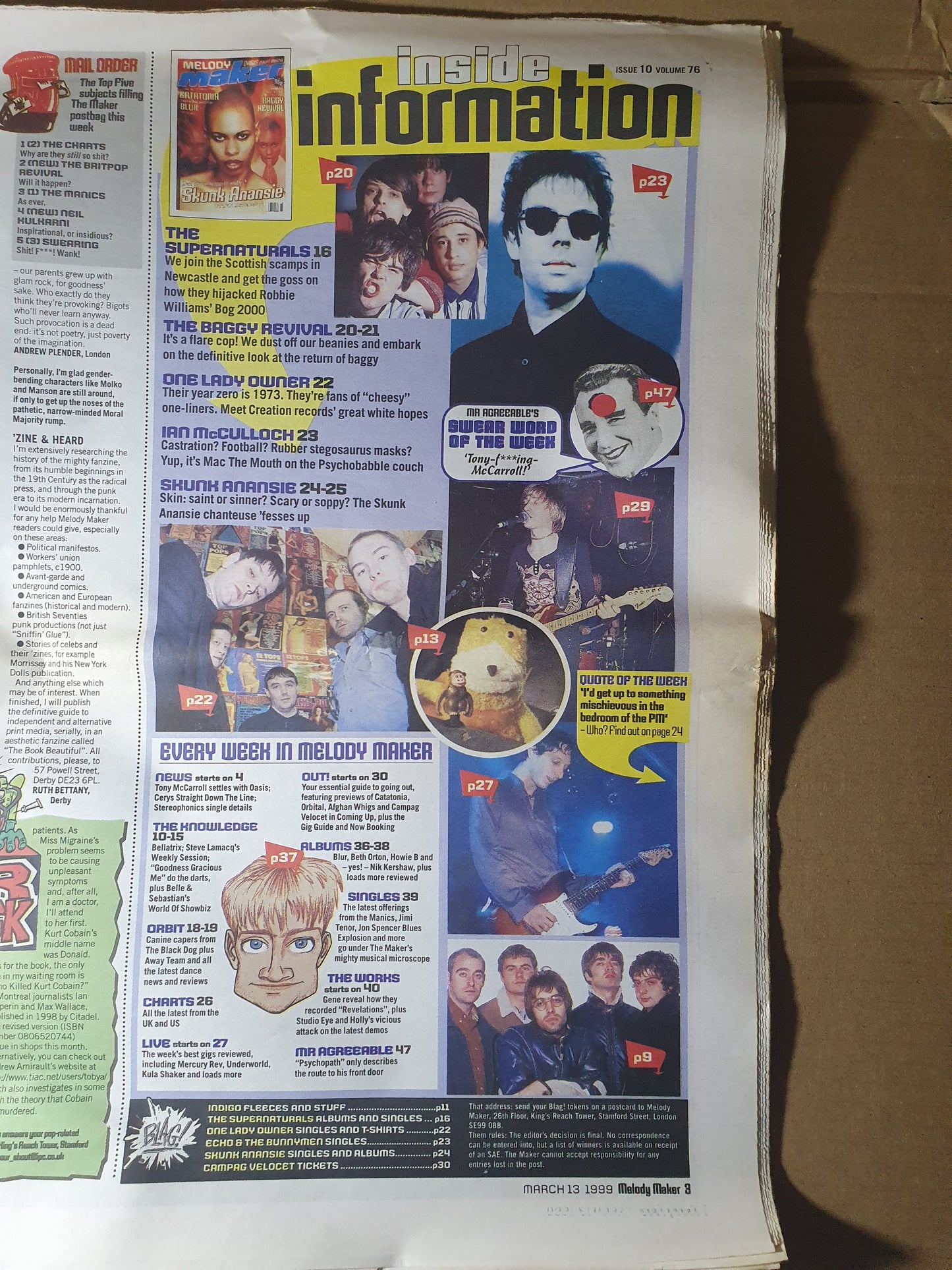 Melody Maker Magazine 13 March 1999 (FB004) BLUR SKUNK ANANSIE MADCHESTER BUNNYM