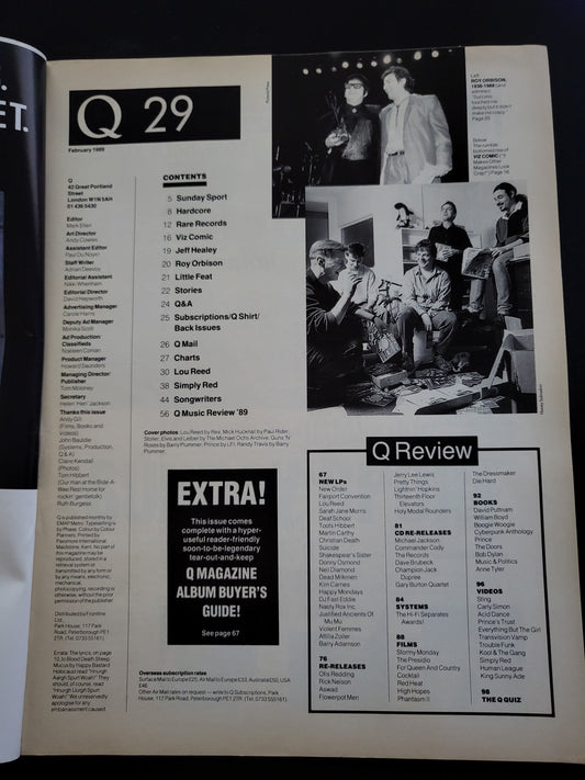 Q Magazine February 1989 409 Issue 29 Lou Reed Simply Red Roy Orbison Viz RARE