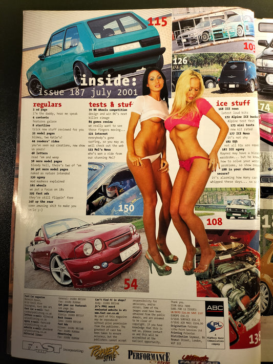 Fast Car Magazine July 2001 Issue 187 Peugeot 106 GTi Katie & Katie SKU 1557