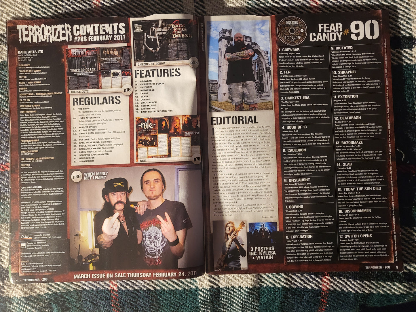 Terrorizer Magazine February 2011 #206 (973) With CD Crowbar Motorhead