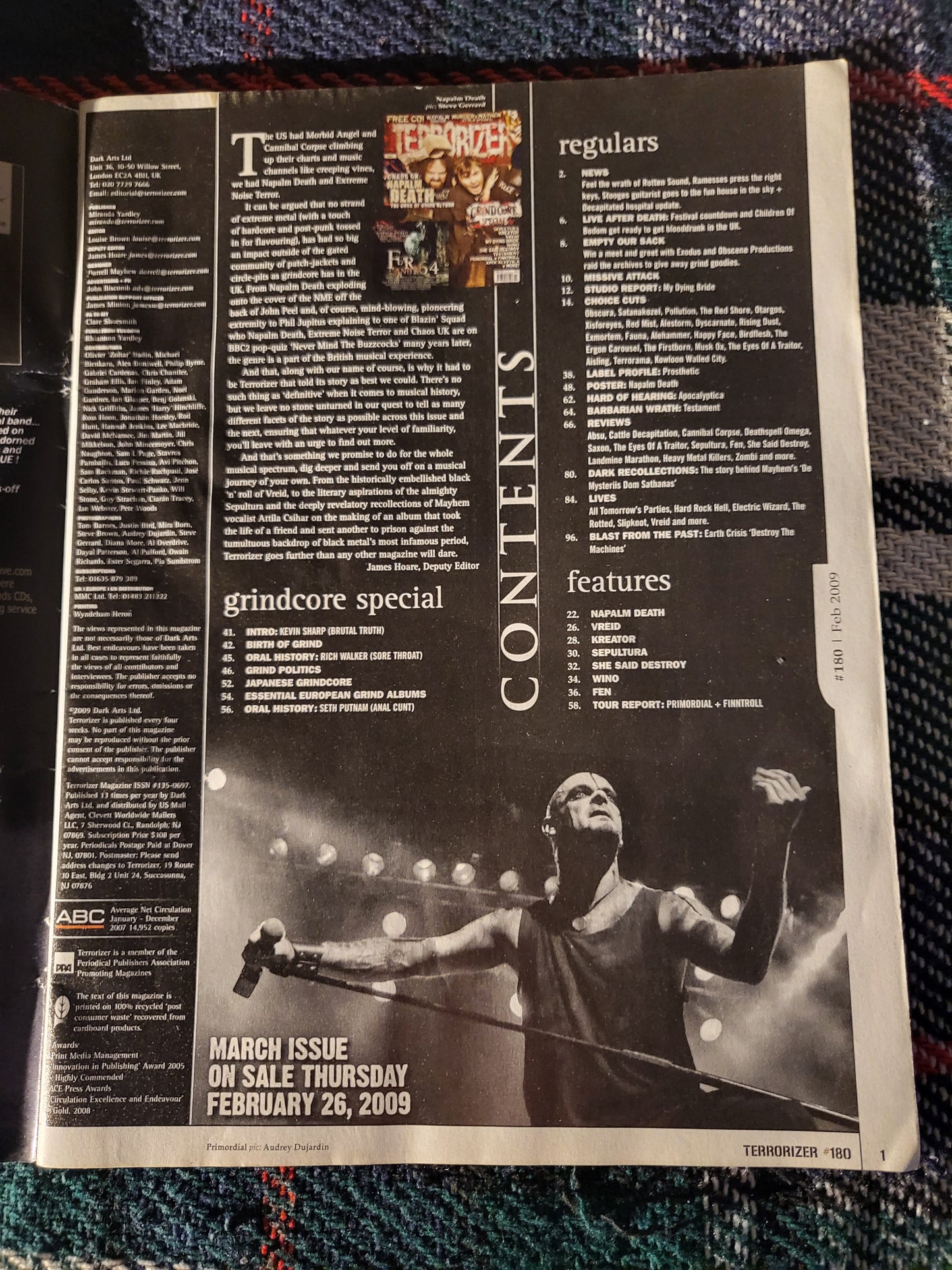 Terrorizer Magazine February 2009 #180 (973) With CD Napalm Death Kreator