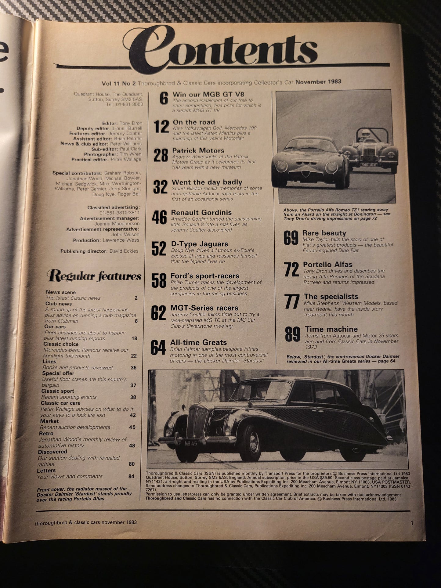 Classic Cars Magazine November 1983 (986) Alfa Romeo TZ MG TC Jaguar D-Type