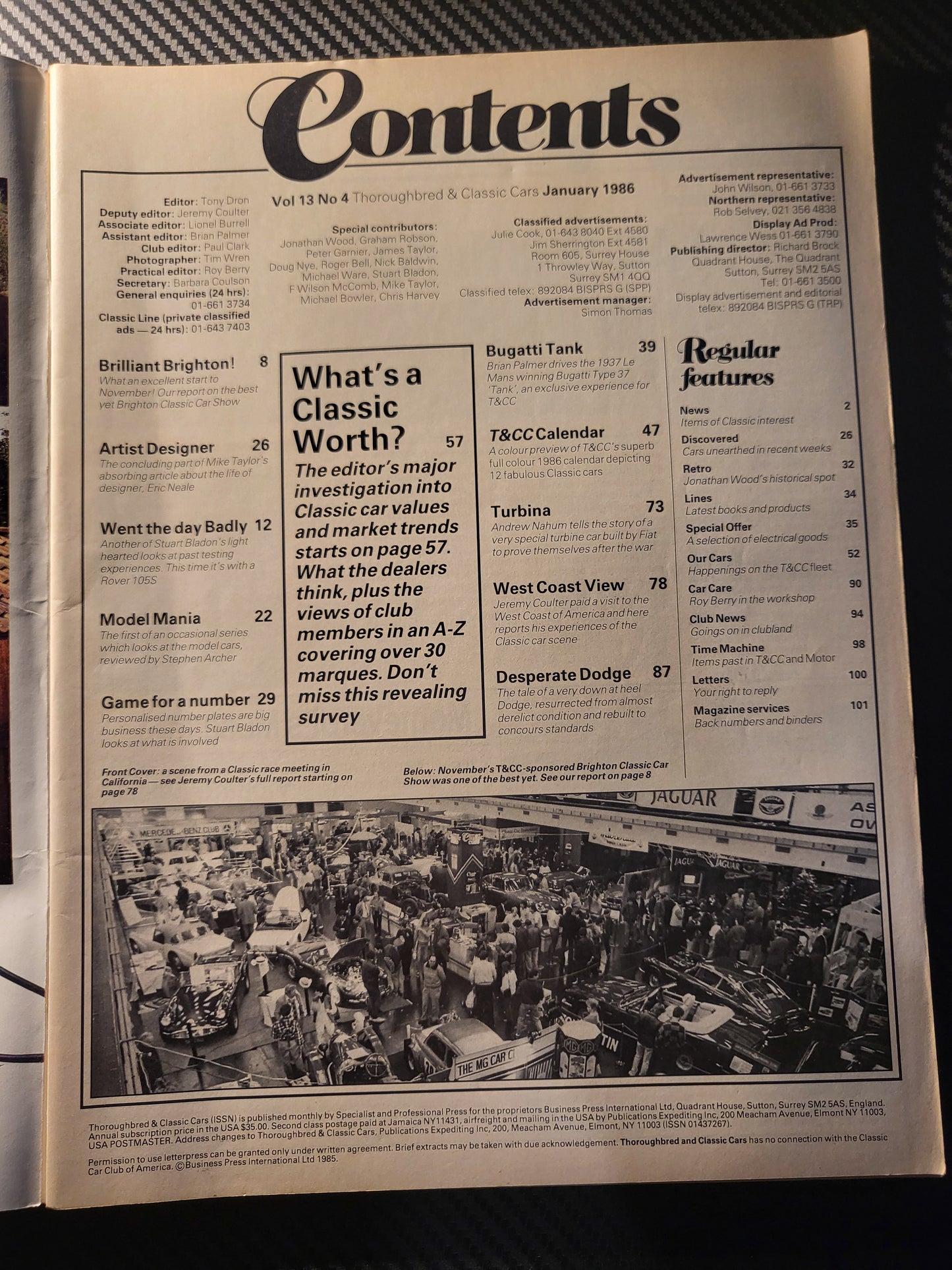 Classic Cars Magazine January 1986 (985) Bugatti Type 37
