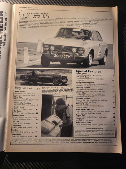 Classic Cars Magazine April 1983 (985) Audi 80, Lotus Elan, Alfa 1750/2000, J2X