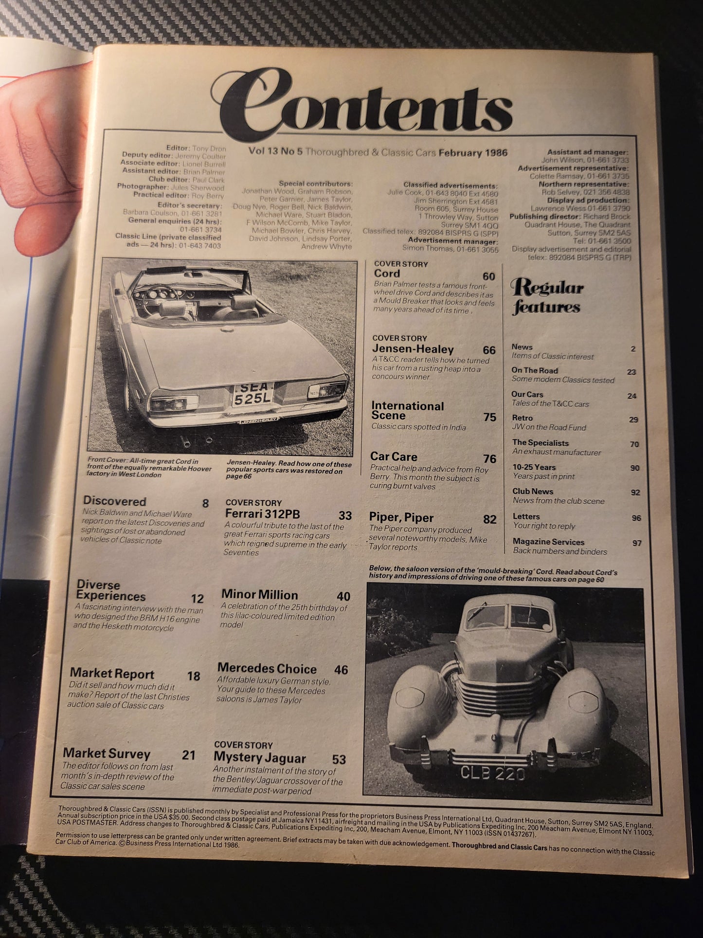 Classic Cars Magazine February 1986 (984) Ferrari 312PB Jensen-Healey Jaguar