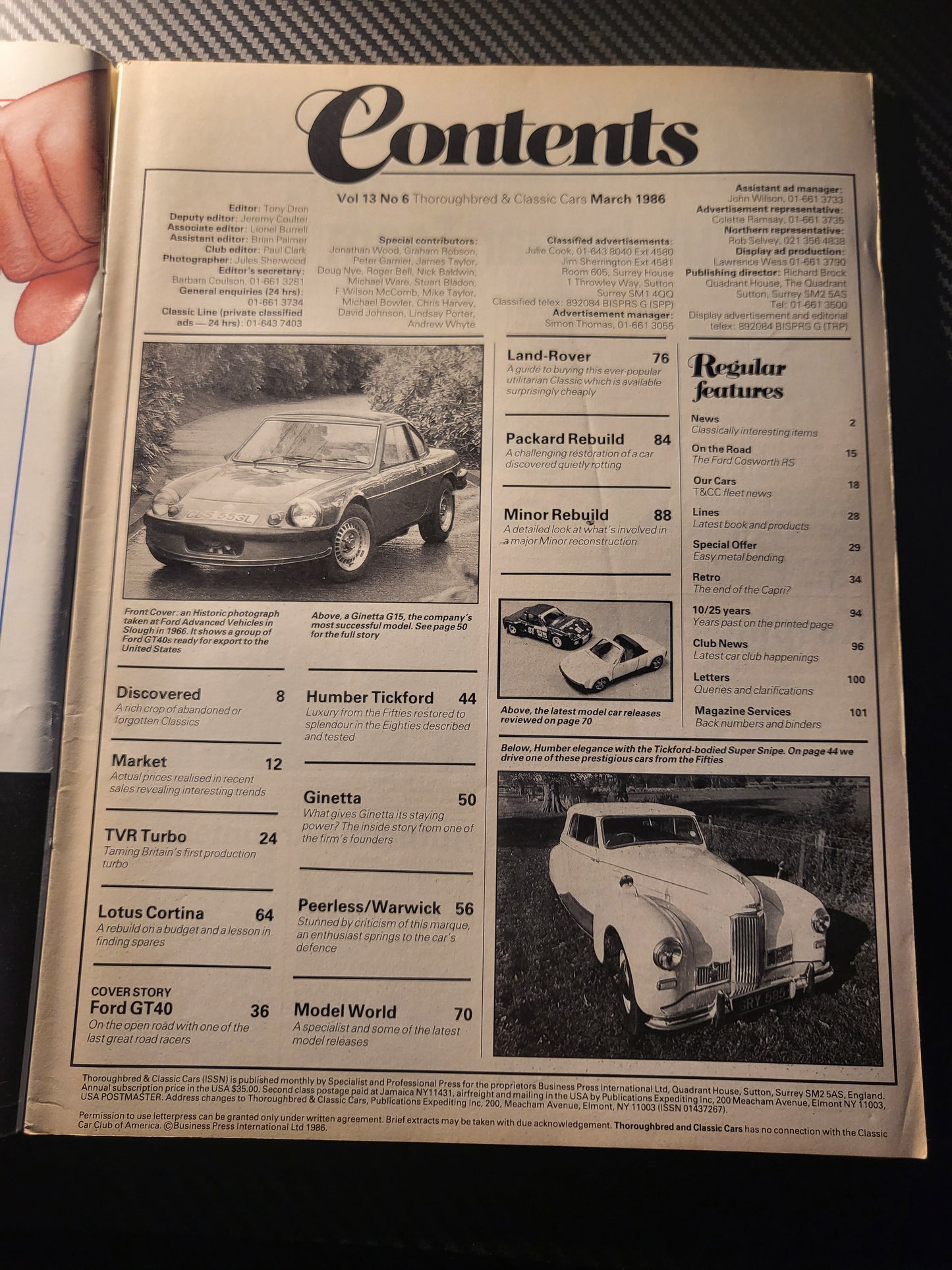 Classic Cars Magazine March 1986 (984) Lotus Cortina Ford GT40
