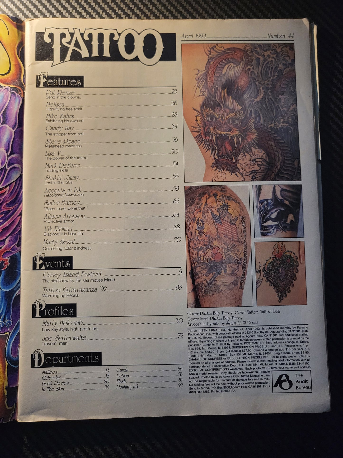 Tattoo Magazine April 1993 (994)(Rare) Marty Holcomb Joe Satterwaite Candy Hay