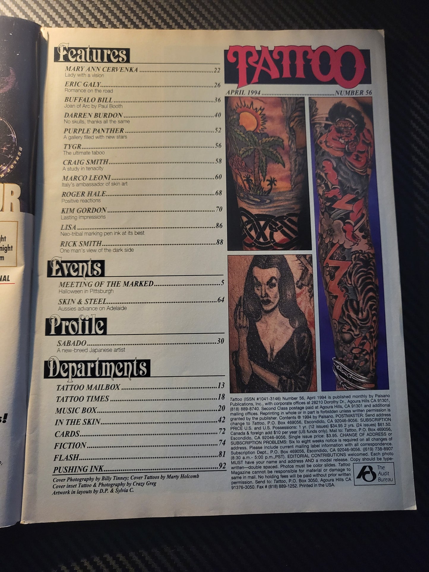 Tattoo Magazine April 1994 (994)(Rare) Sabado Mary Ann Cervenka Eric Galy