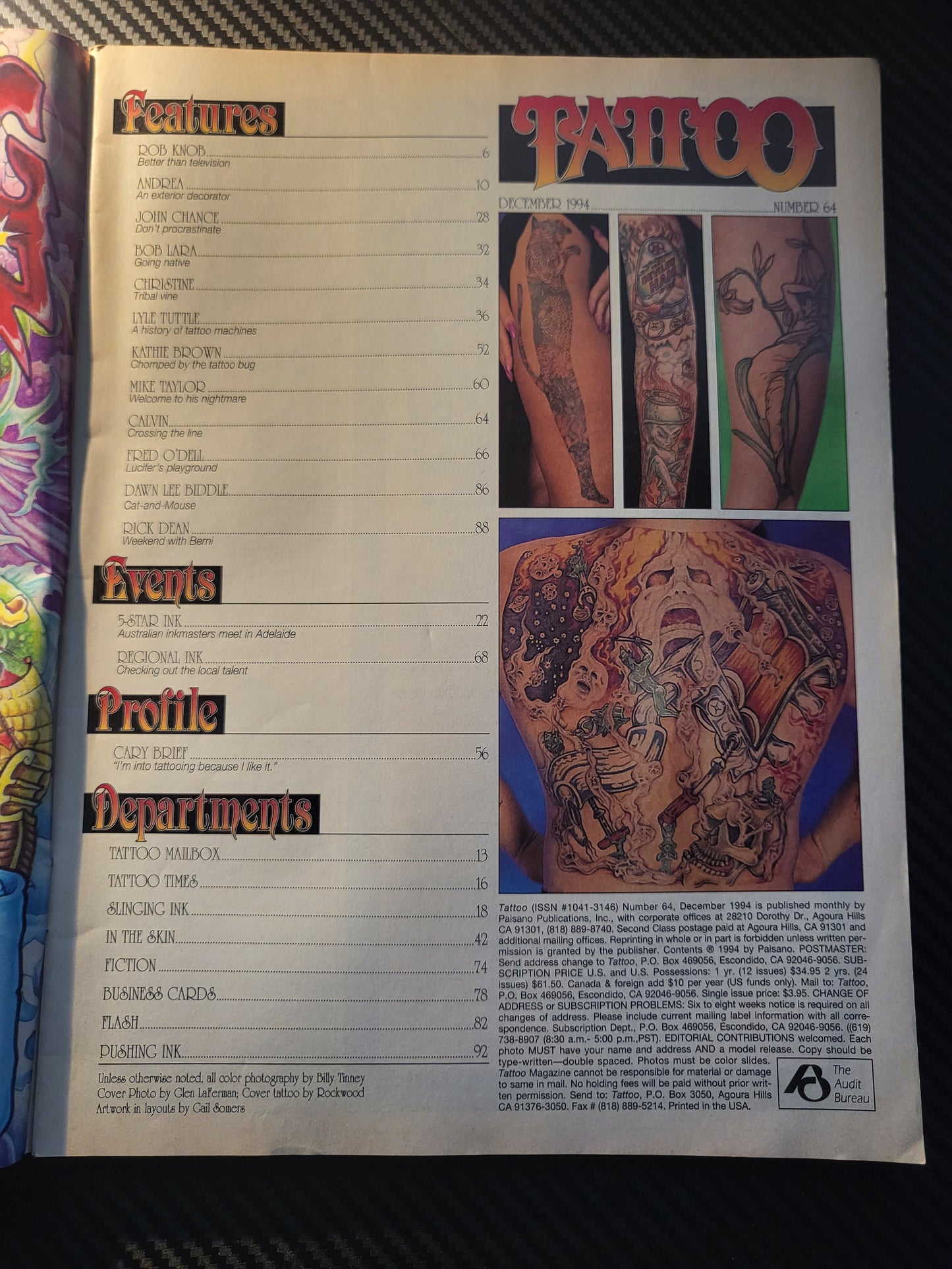 Tattoo Magazine December 1994 (994)(Rare) Cary Brief John Chance Bob Lara