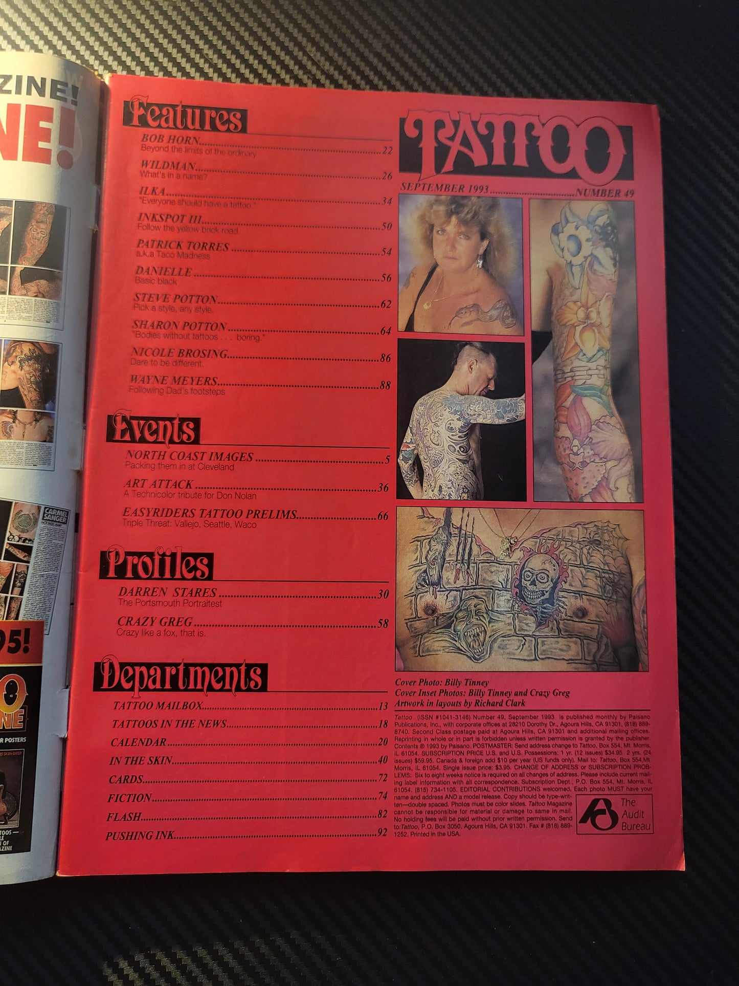 Tattoo Magazine September 1993 (995)(Rare) Darren Stares Bob Horn Patrick Torres