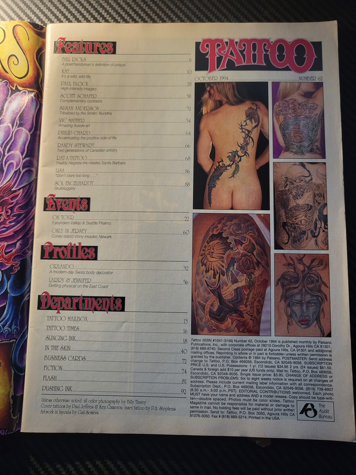 Tattoo Magazine October 1994 (995)(Rare) Bill Ricks Paul Block Susan Anderson
