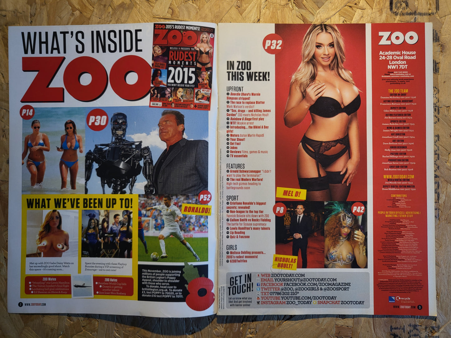 Zoo Magazine 6-12 November 2015 (RARE)(1010) POSTER Melissa D Marnie Simpson