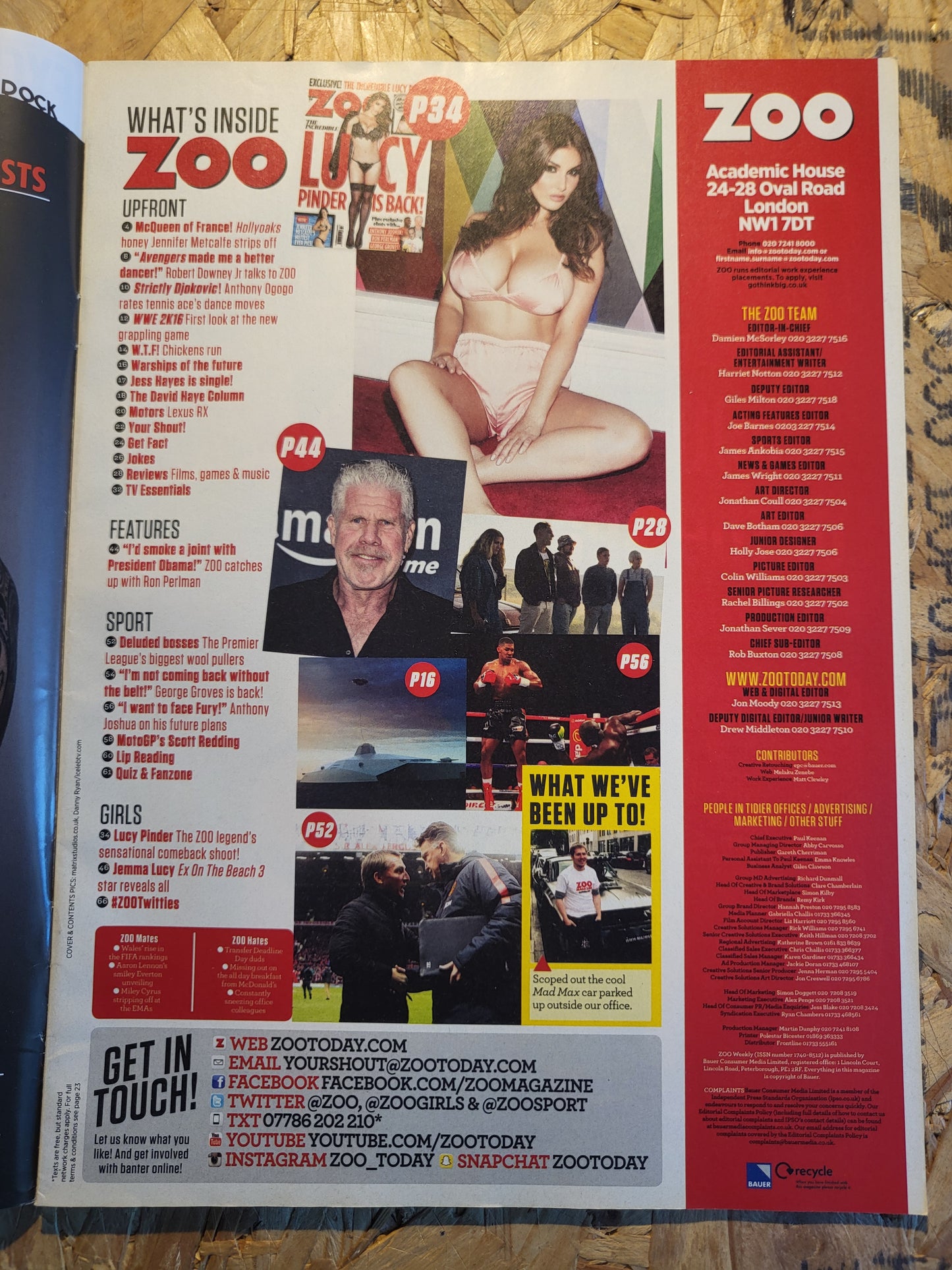 Zoo Magazine 11-17 September 2015 (RARE)(1010) Lucy Pinder Jemma Lucy Jennifer Metcalfe