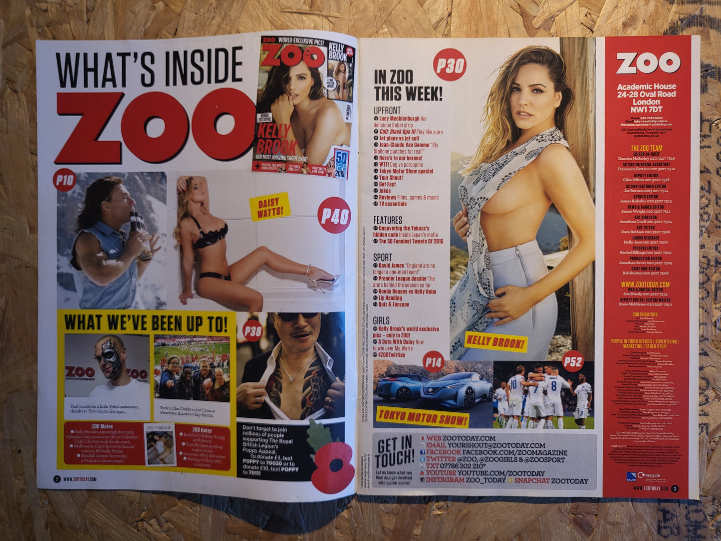 Zoo Magazine 13-19 November 2015 (RARE)(1010) POSTER Kelly Brook Daisy Watts