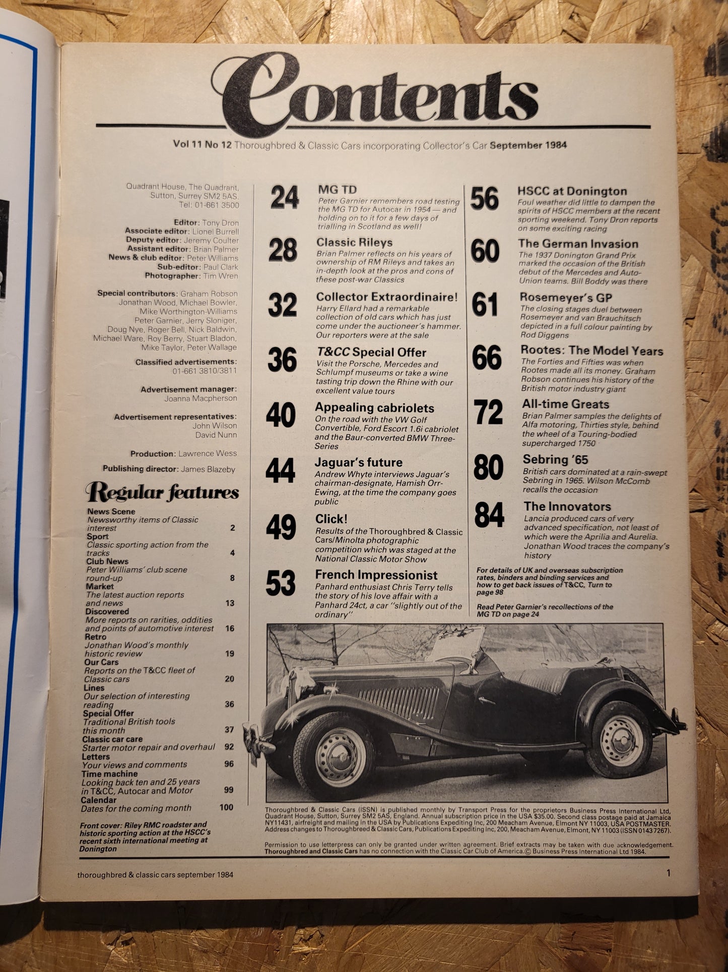 Classic Cars Magazine September 1984 (1013) Jaguar Sebring '65 MG TD 80s