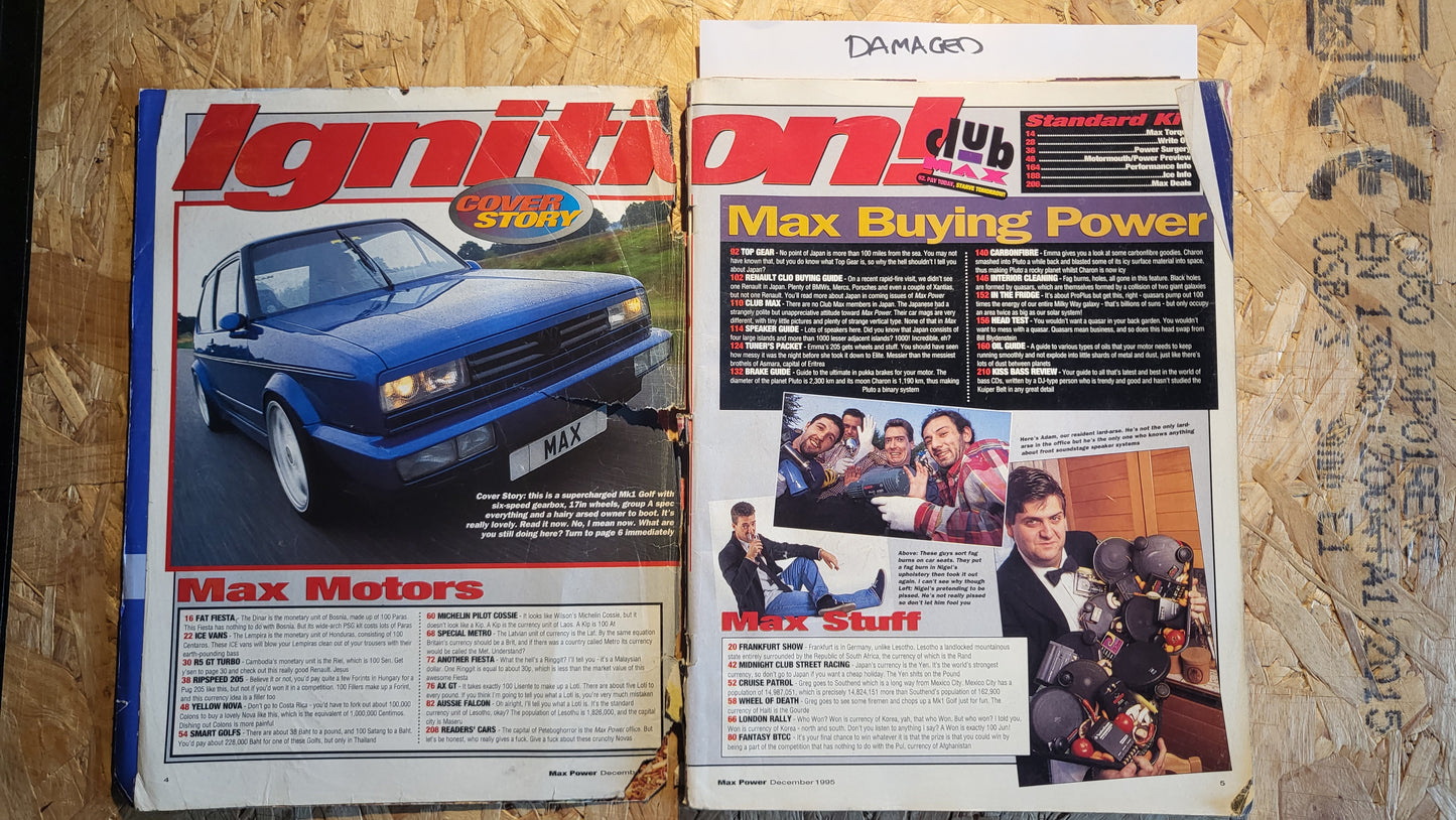 Max Power Magazine December 1995 DAMAGED (1018) 290bhp Golf Street Racing Cossie Fiesta