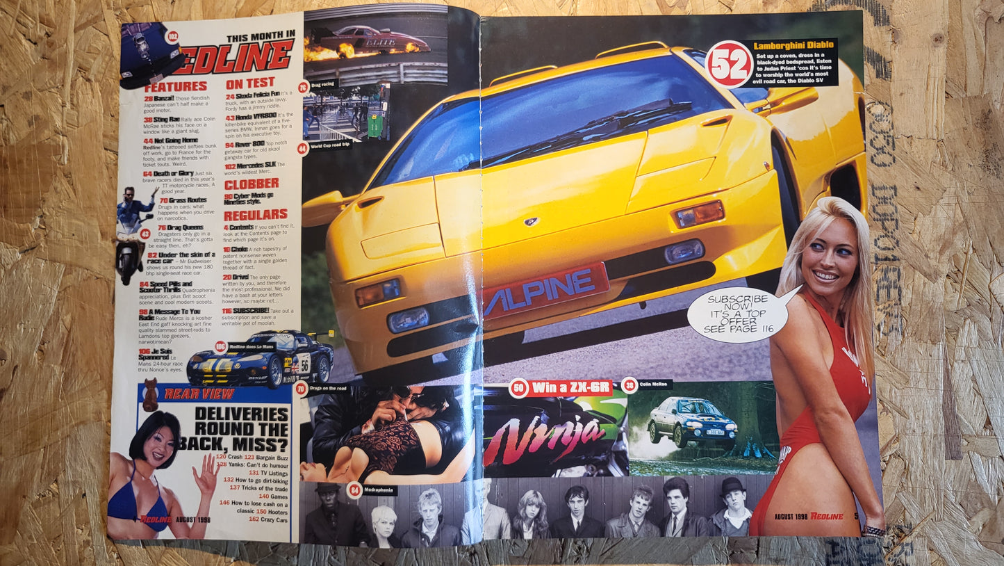 Redline Magazine August 1998 (1018) Lambo Rover Hona Mercedes Skoda