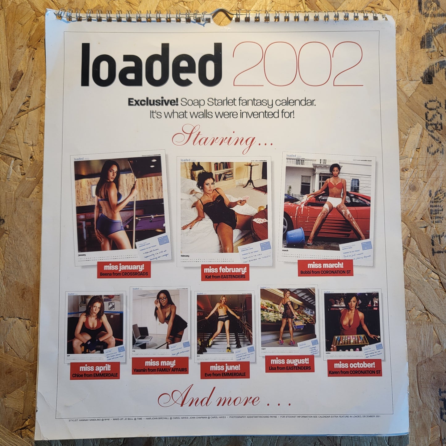 LOADED Magazine Calendar 2002 RARE (BB005) Jessie Wallace Lucy Benjamin Suranne Jones