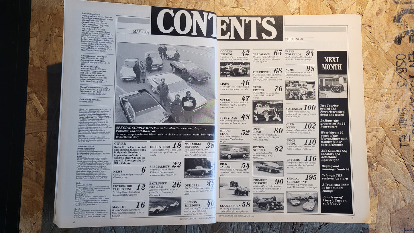 Classic Cars Magazine May 1988 (1019) Rolls Royce Silver Cloud Porsche Maserati ISO
