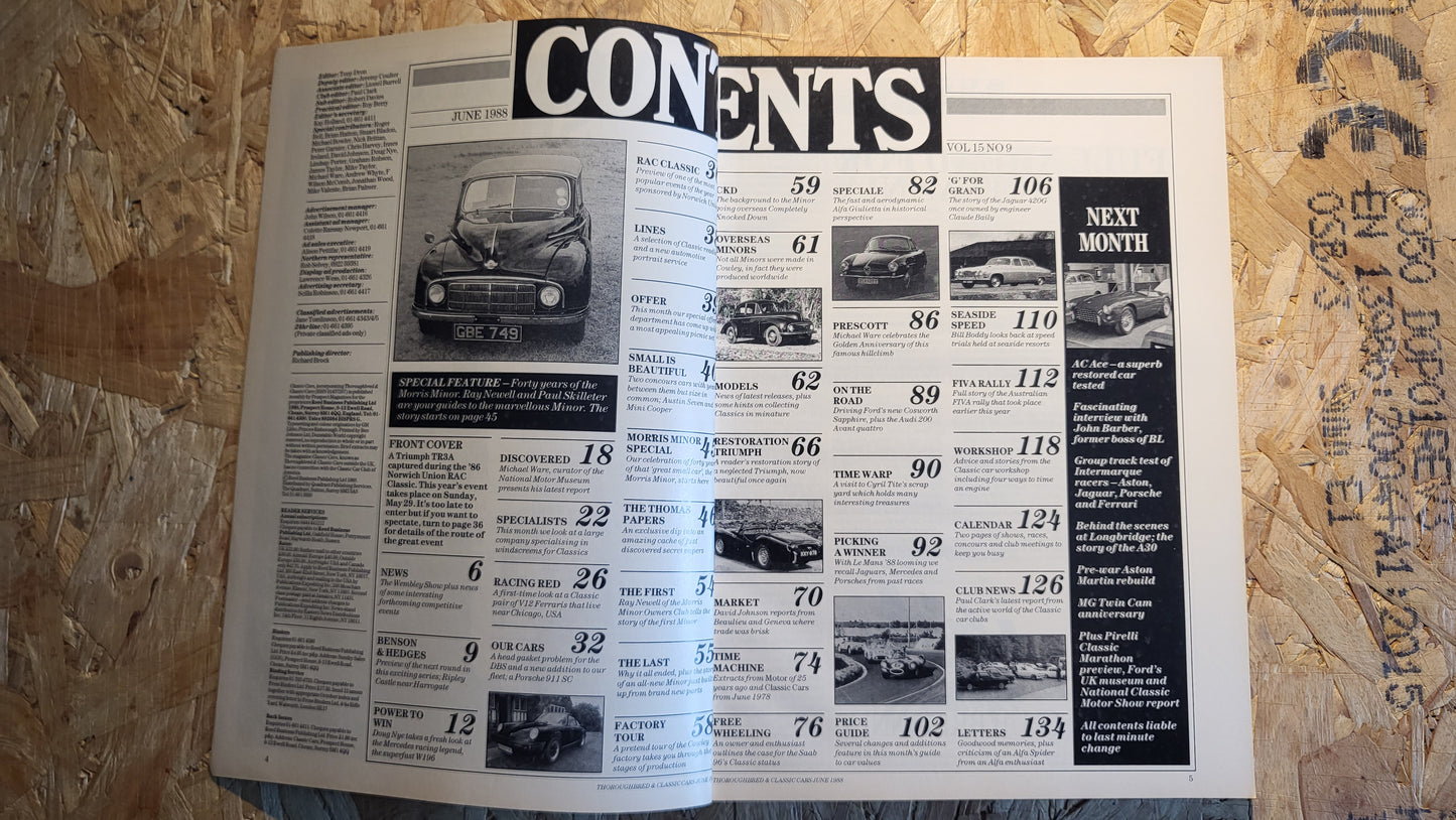 Classic Cars Magazine June 1988 (1019) Jaguar 420G Morris Minor Triumph TR3A