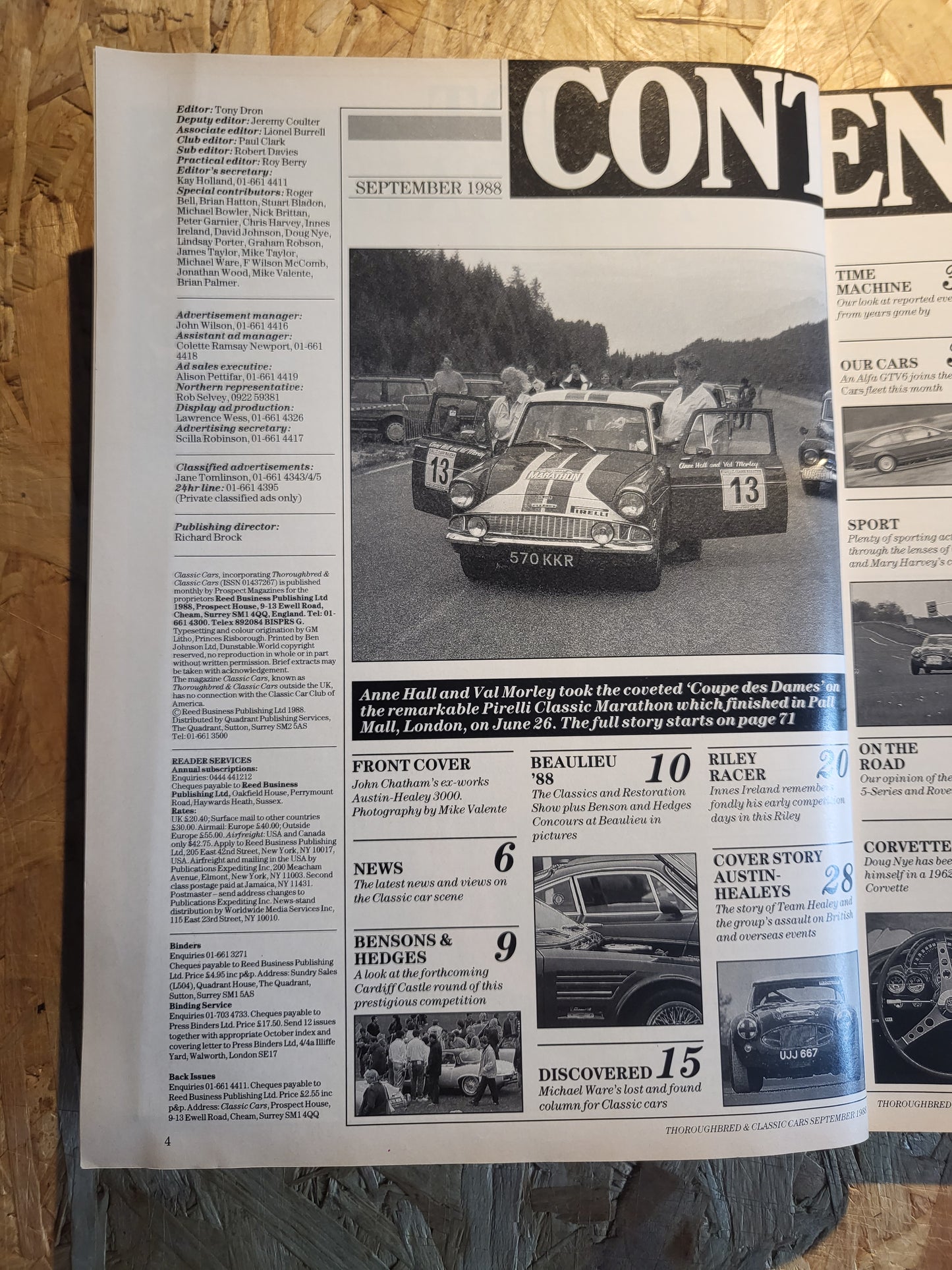 Classic Cars Magazine September 1988 (1019) Austin-Healey 3000 Corvette Tiger