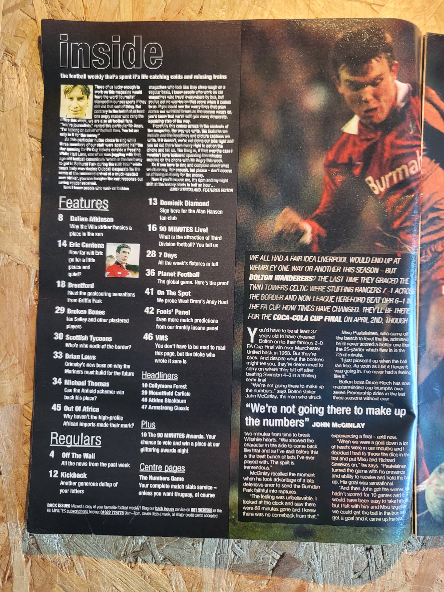 90 Minute Magazine 18 March 1995 #248 (1030)(RARE) Eric Cantona Dalian Atkinson Michael Thomas