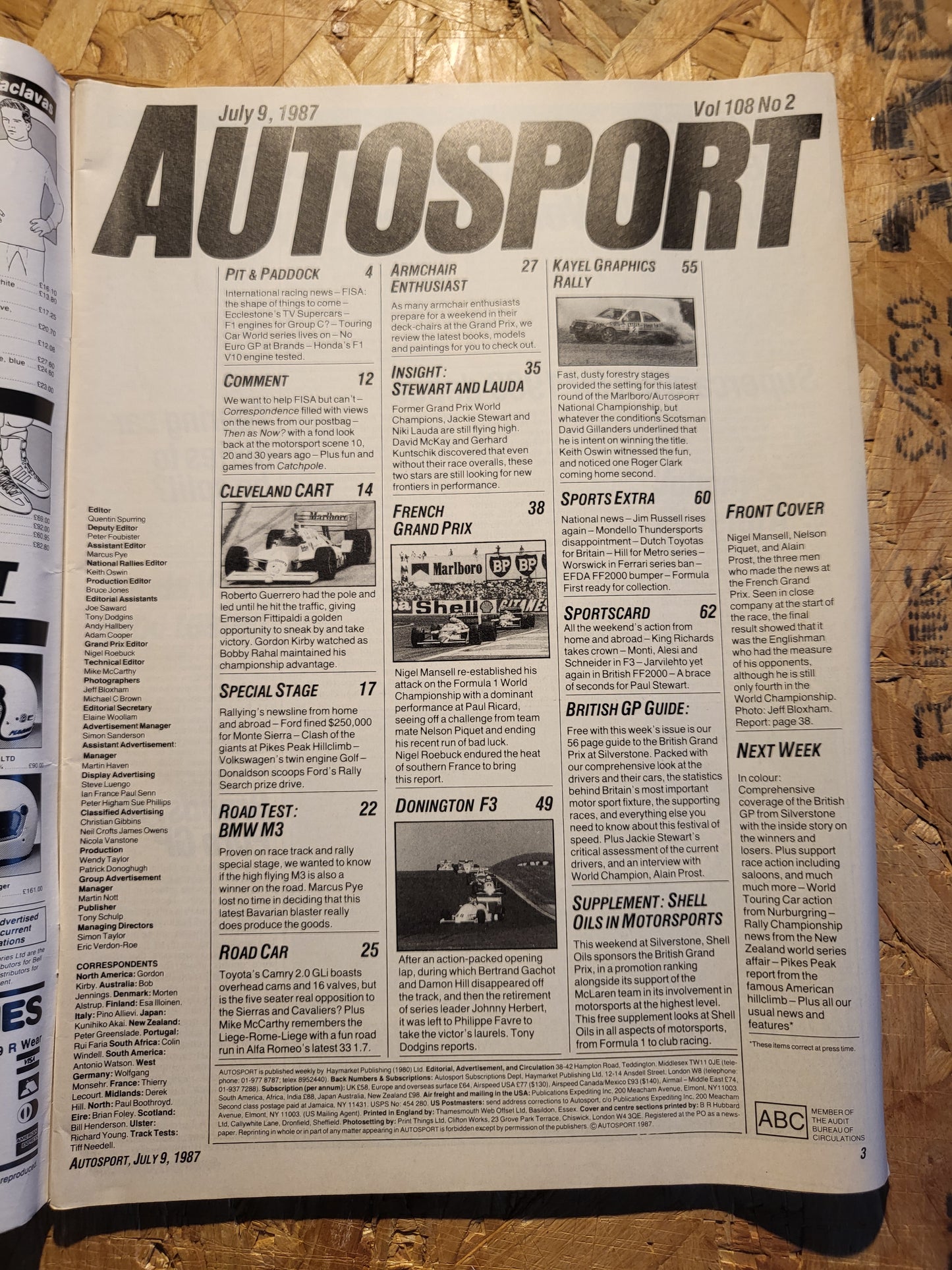 Autosport Magazine 9 July 1987 (1035) Alain Prost Jackie Stewart Niki Lauda