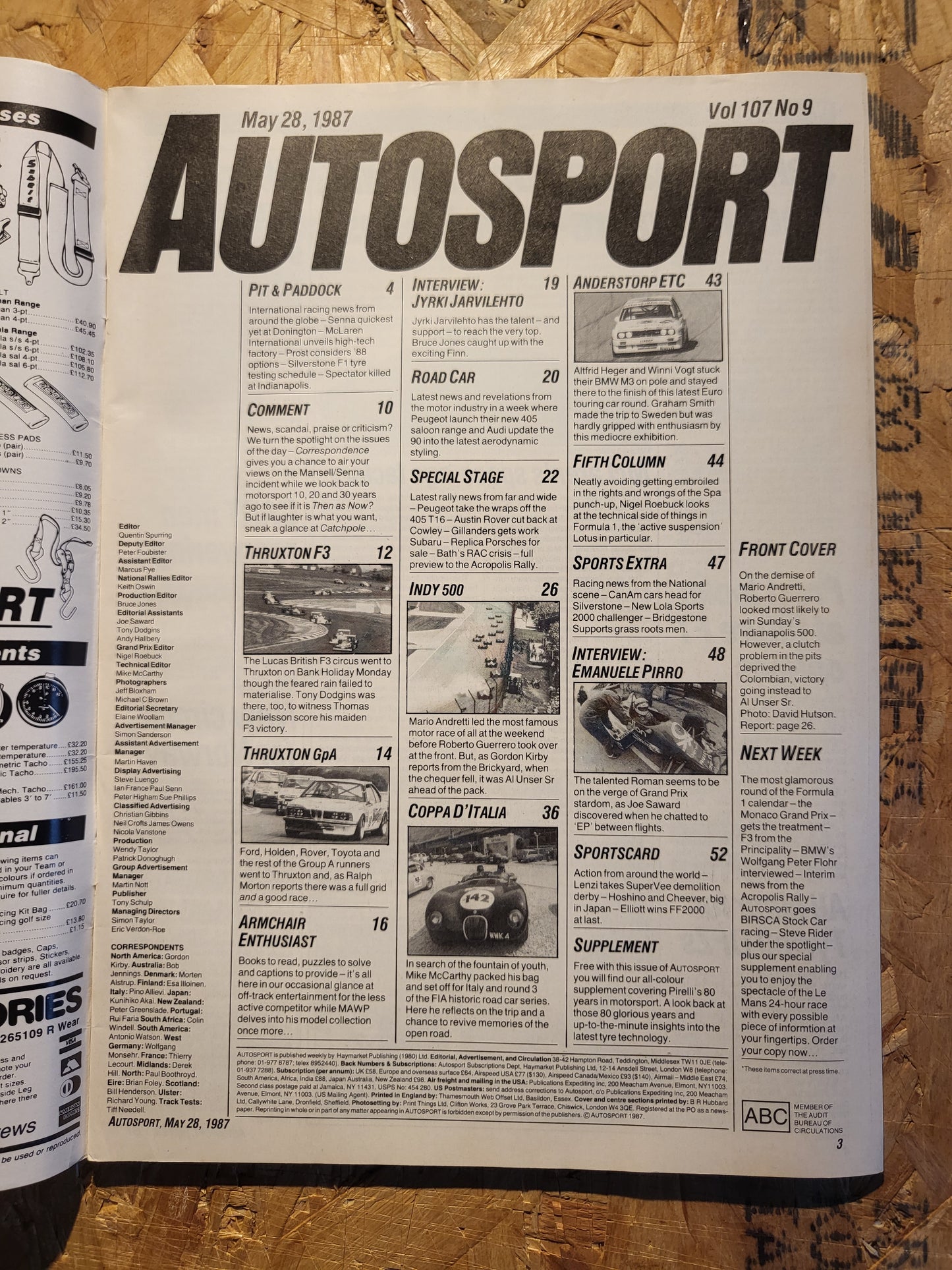 Autosport Magazine 28 May 1987 (1035) Al Unser Sent Wins Indianapolis 500 Herbert F3