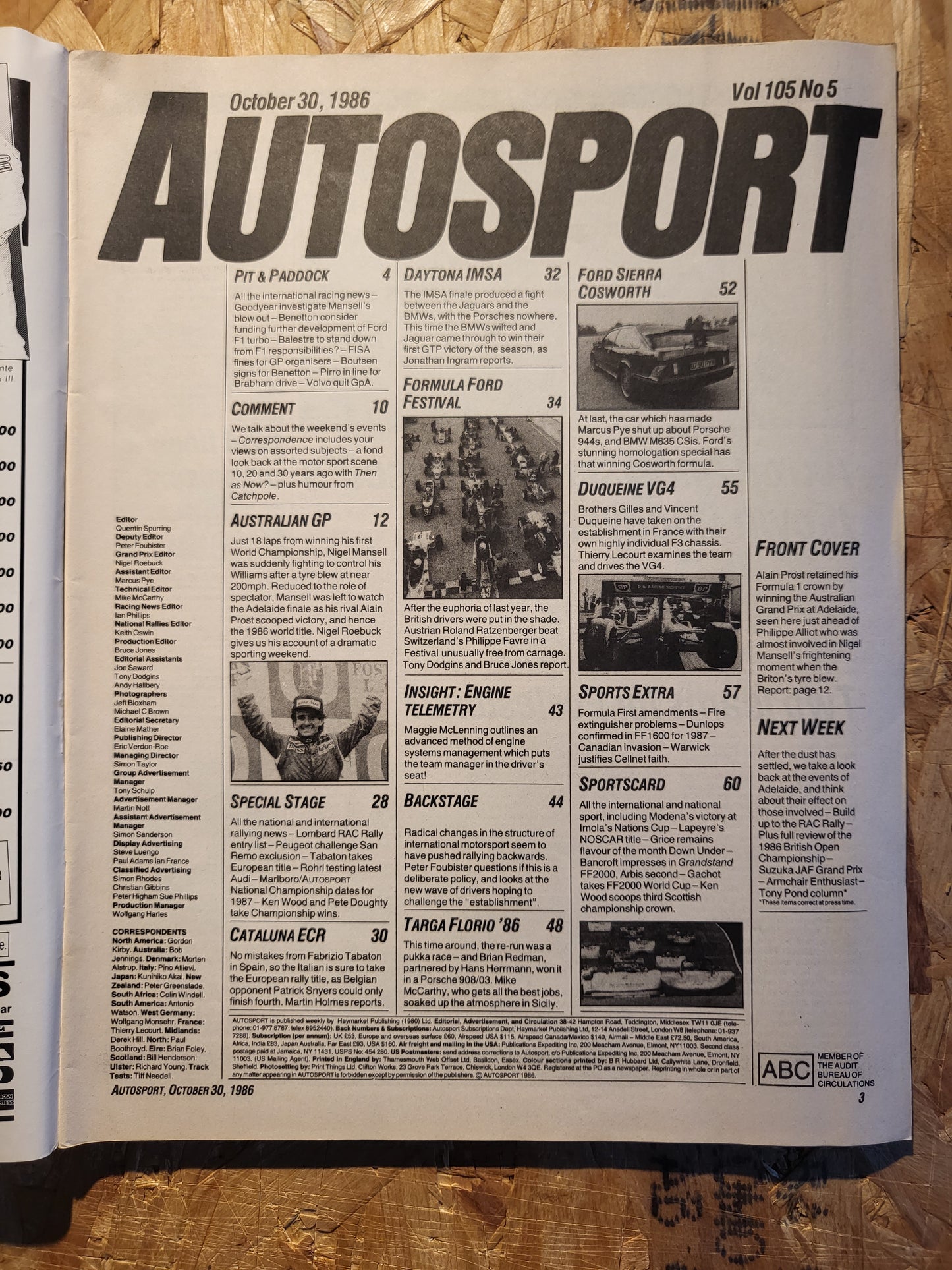 Autosport Magazine 30 October 1986 (1035) Sierra Cosworth Duqueine VG4