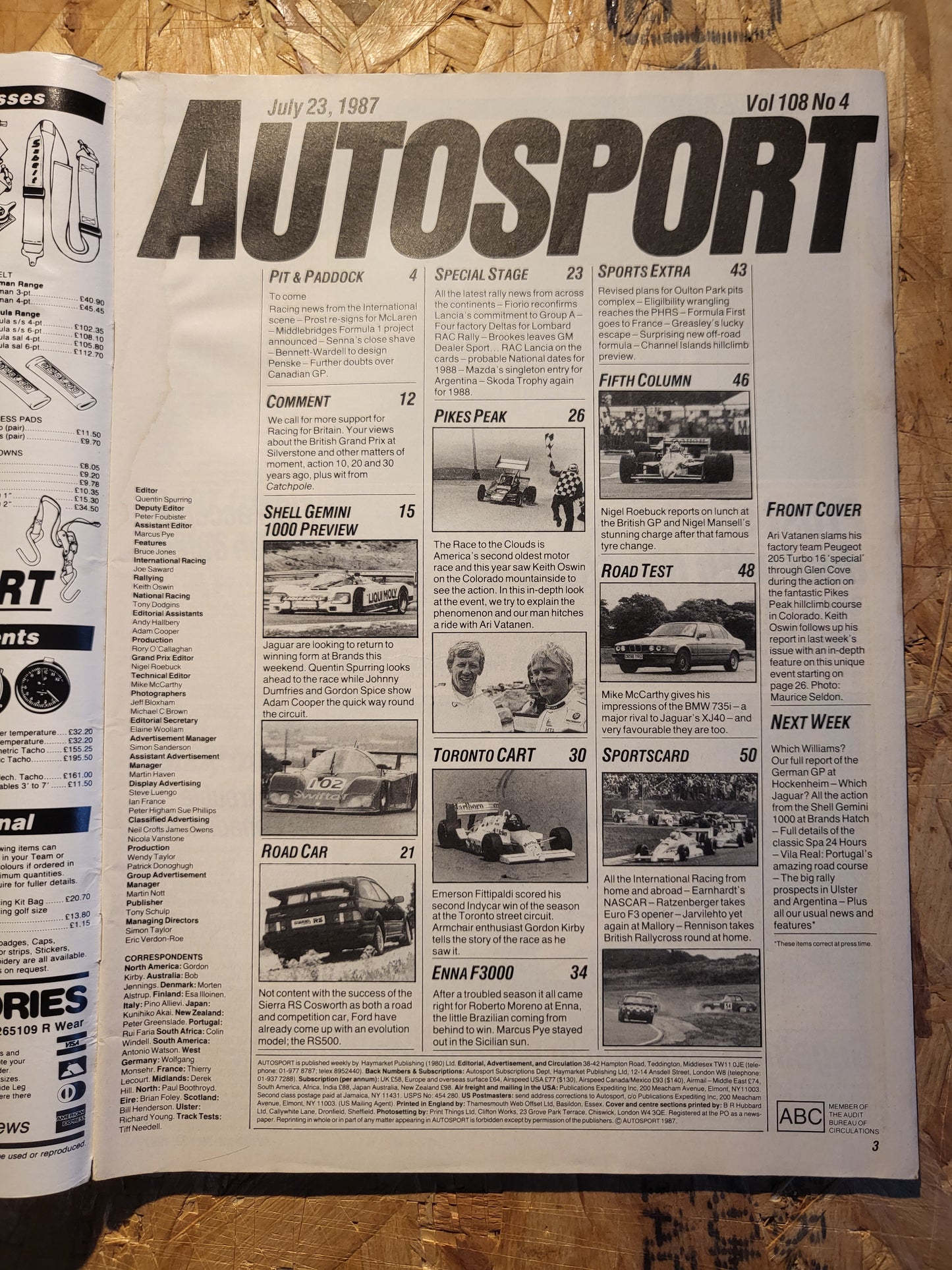 Autosport Magazine 23 July 1987 (1035) Pikes Peak, Sierra Cosworth, BMW 735i, F3000