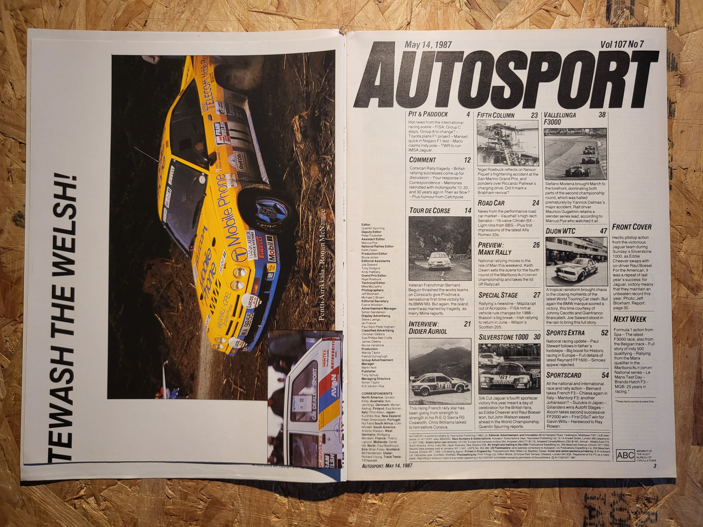 Autosport Magazine 14 May 1987 (1035) POSTER Vallelunga F3000 Vauxhall Senator Alfa Romeo 33
