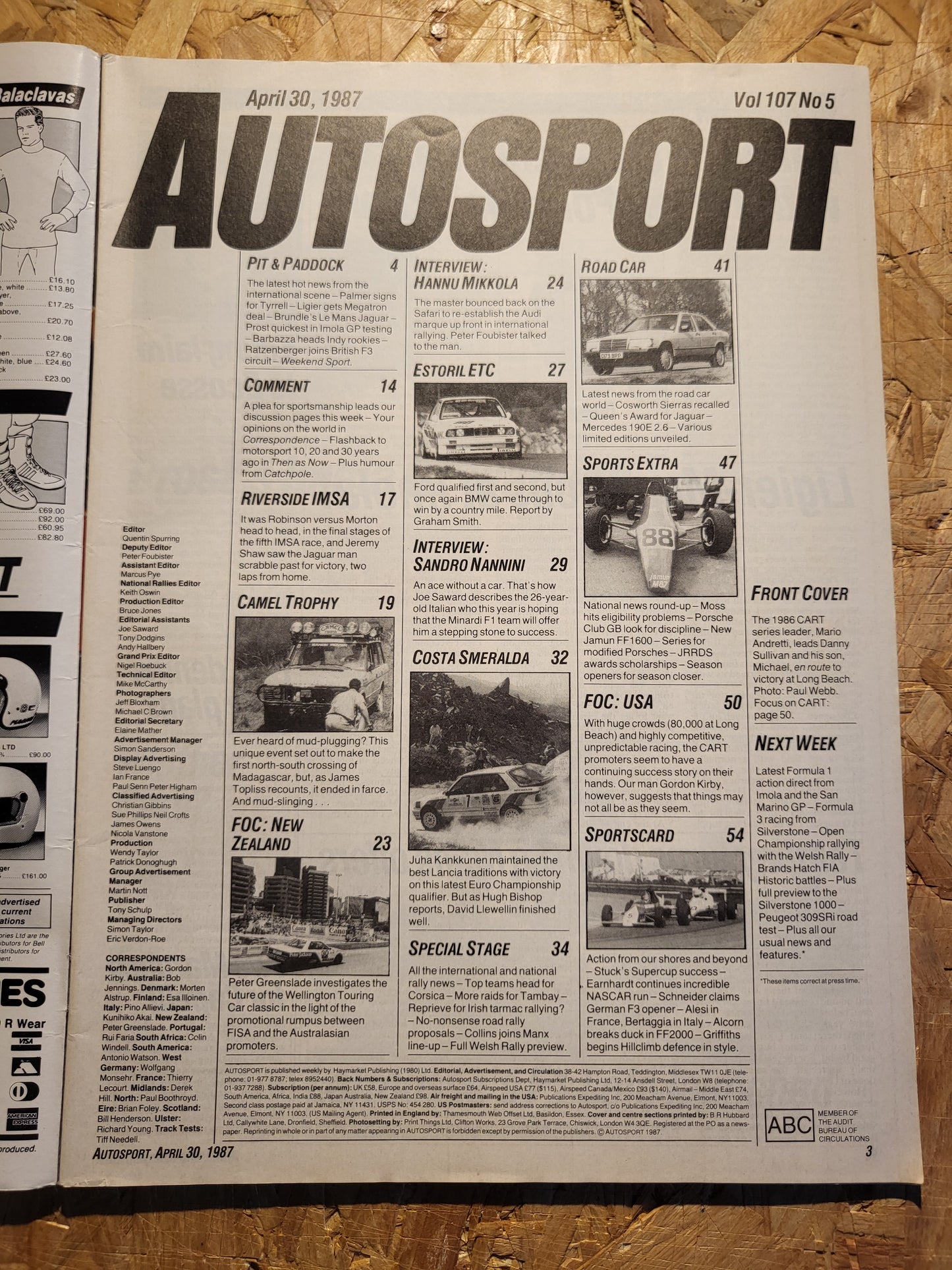 Autosport Magazine 30 April 1987 (1035) Sandro Nannini Hannu MIkkola Cosworth Sierra