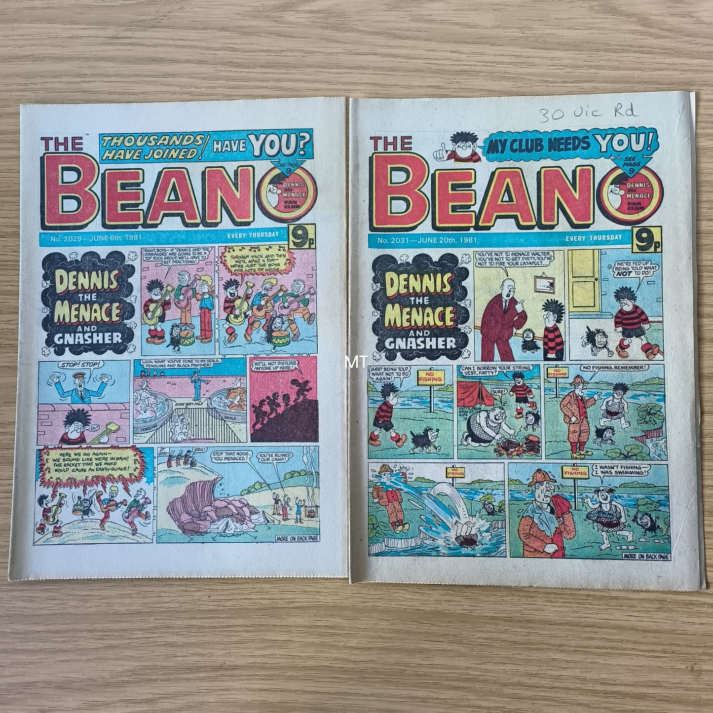 4x Beano Comics/Magazines 2029-2032 1981 Bundle/Job Lot (0050) Dennis the Menace Gnasher