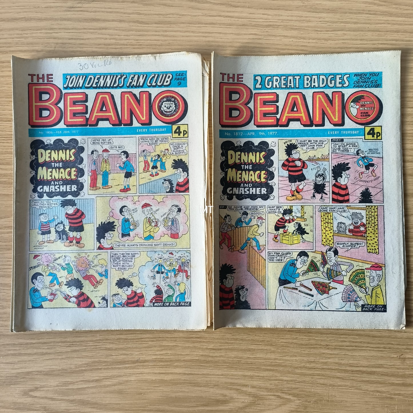 14x Beano Comics/Magazines 1802-1816 1977 Bundle/Job Lot (0051) Dennis the Menace Gnasher