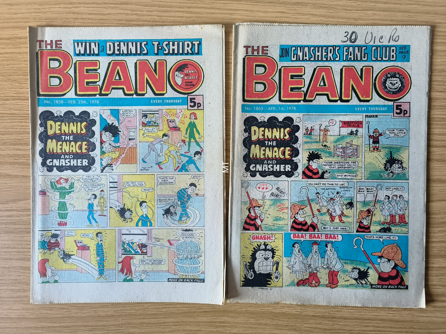 10x Beano Comics/Magazines 1857-1866 1978 Bundle/Job Lot (0057) Dennis the Menace Gnasher