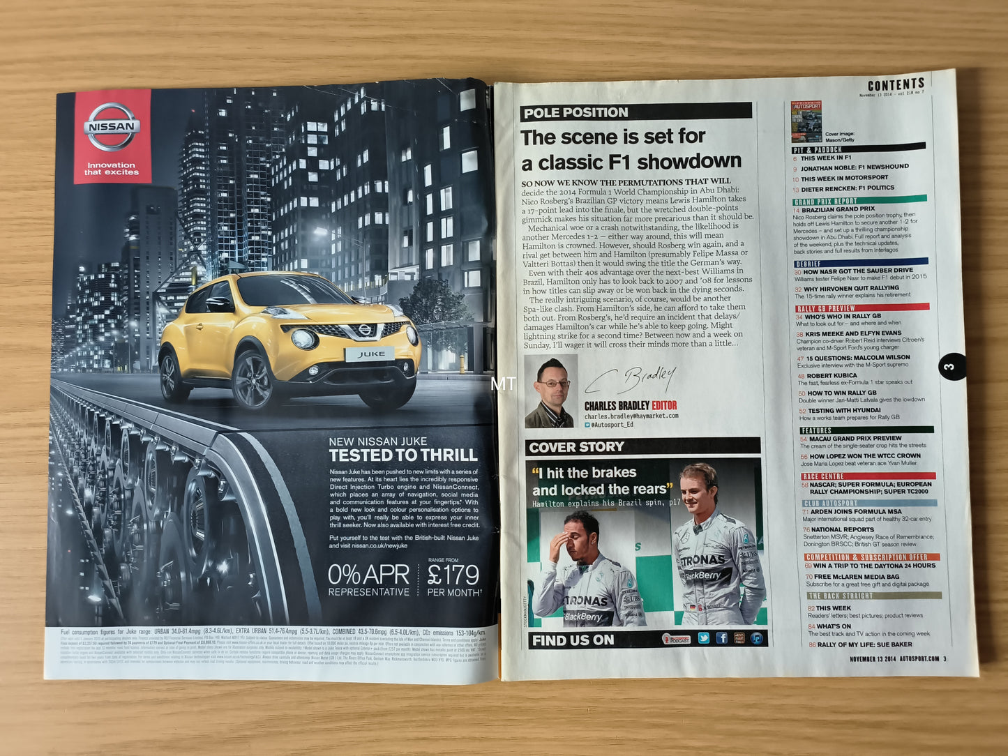 Autosport Magazine 13 Nov 2014 (RARE)(1118) Nico Rosberg Lewis Hamilton F1 Rally GB Alonso Hirvonen