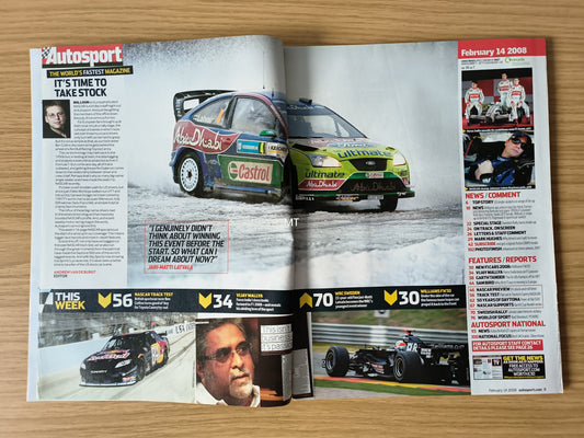 Autosport Magazine 14 Feb 2008 (RARE)(1118) Williams FW30 Launch F1 NASCAR 2008 Montoya Villeneuve