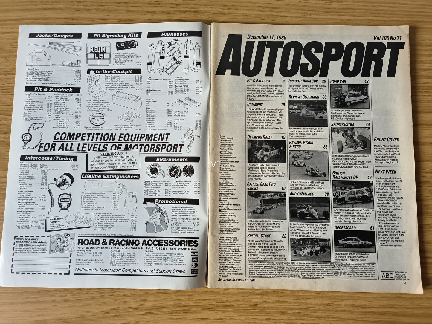 Autosport Magazine 11 Dec 1986 (RARE)(1118) Markku Alen Lancia Delta S4 Olympus Rally Rallycross GP