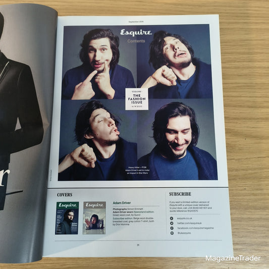 Esquire Magazine September 2015 Adam Driver Fashion Issue A/W '15 Style