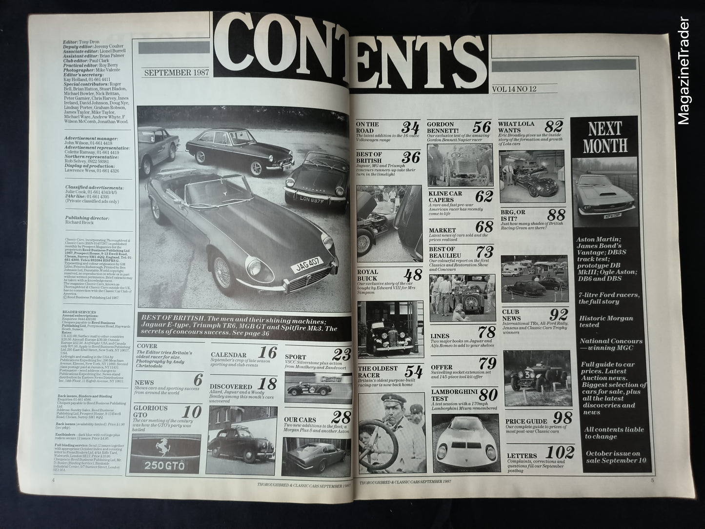 Classic Cars Magazine September 1987 (1173) Ferrari 250 GTO Lamborghini Miura Napier