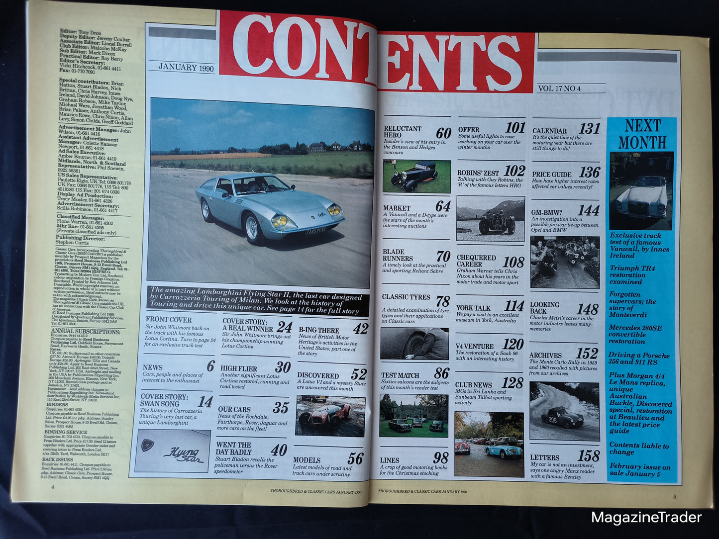Classic Cars Magazine January 1990 (1173) Lotus Cortina Cover Lamborghini Flying Star