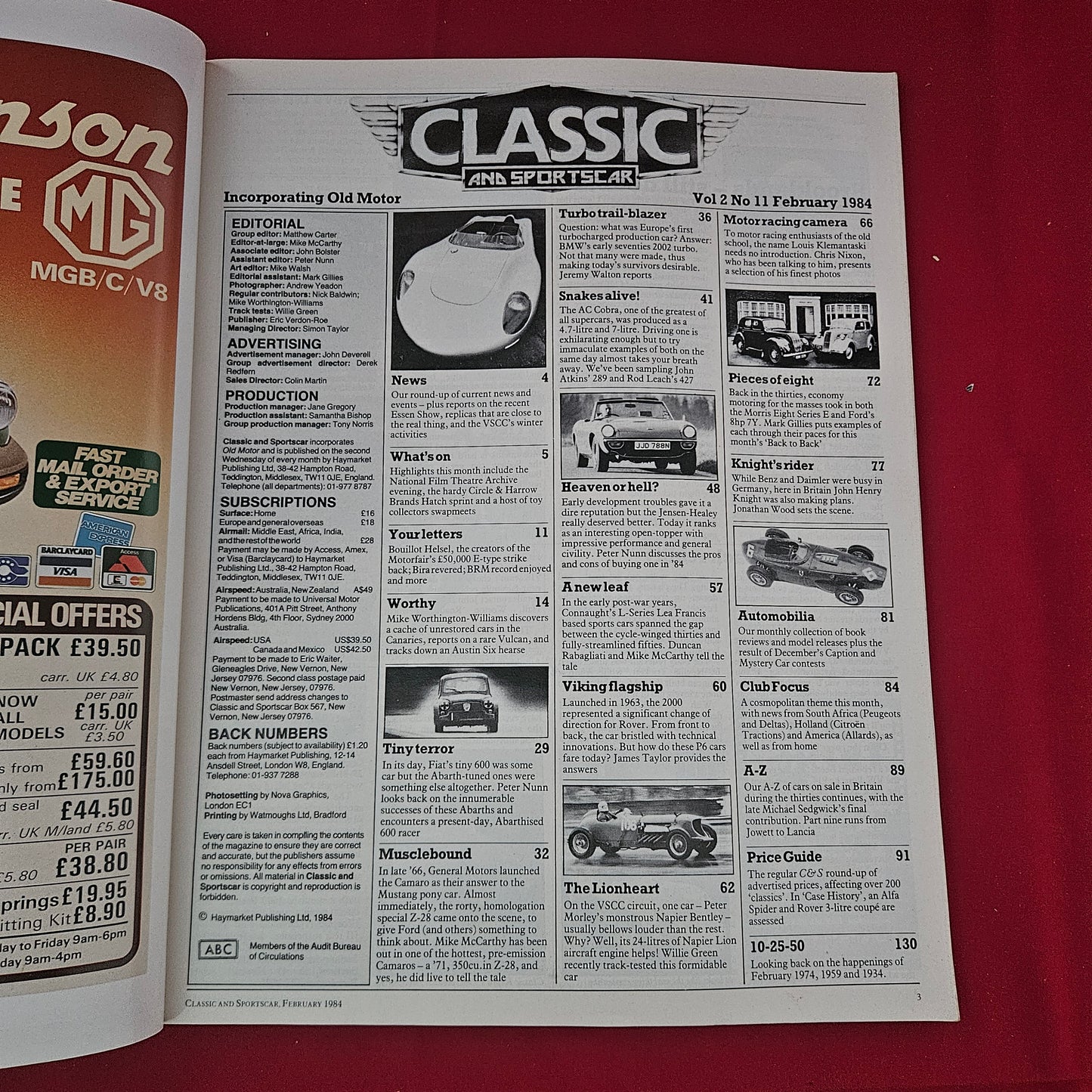 Classic and Sportscar Magazine February 1984 (1197) AC Cobra Camaro Z28 BMW Turbo