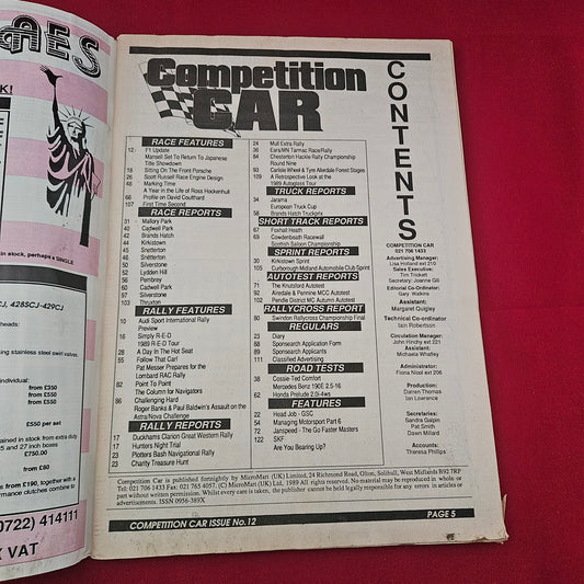 Competition Car Magazine 1989 (1255) Issue 12 Audi Sport Preview BTCC Honda