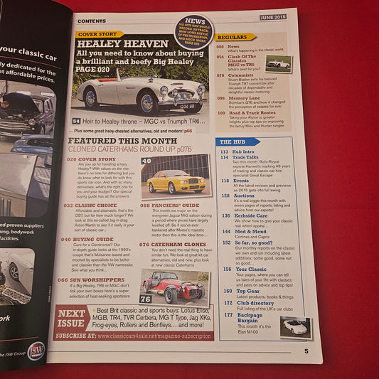 Classic Motoring Magazine June 2015 (1264) Austin Healey MGC TR6 Bentley Aston DB7