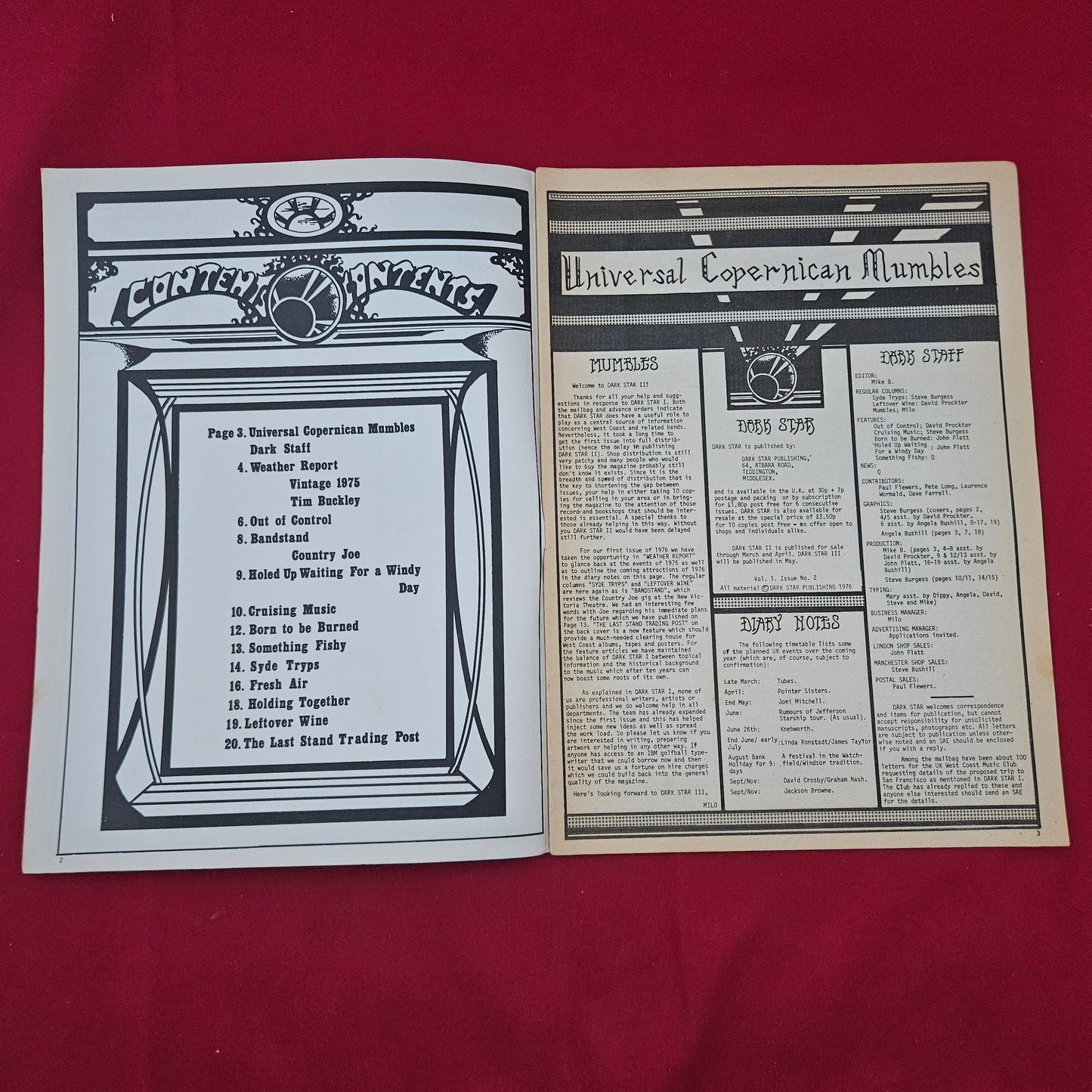 Dark Star Magazine March/April 1976 (1277) Vol 1 No 2 Grateful Dead Eagles