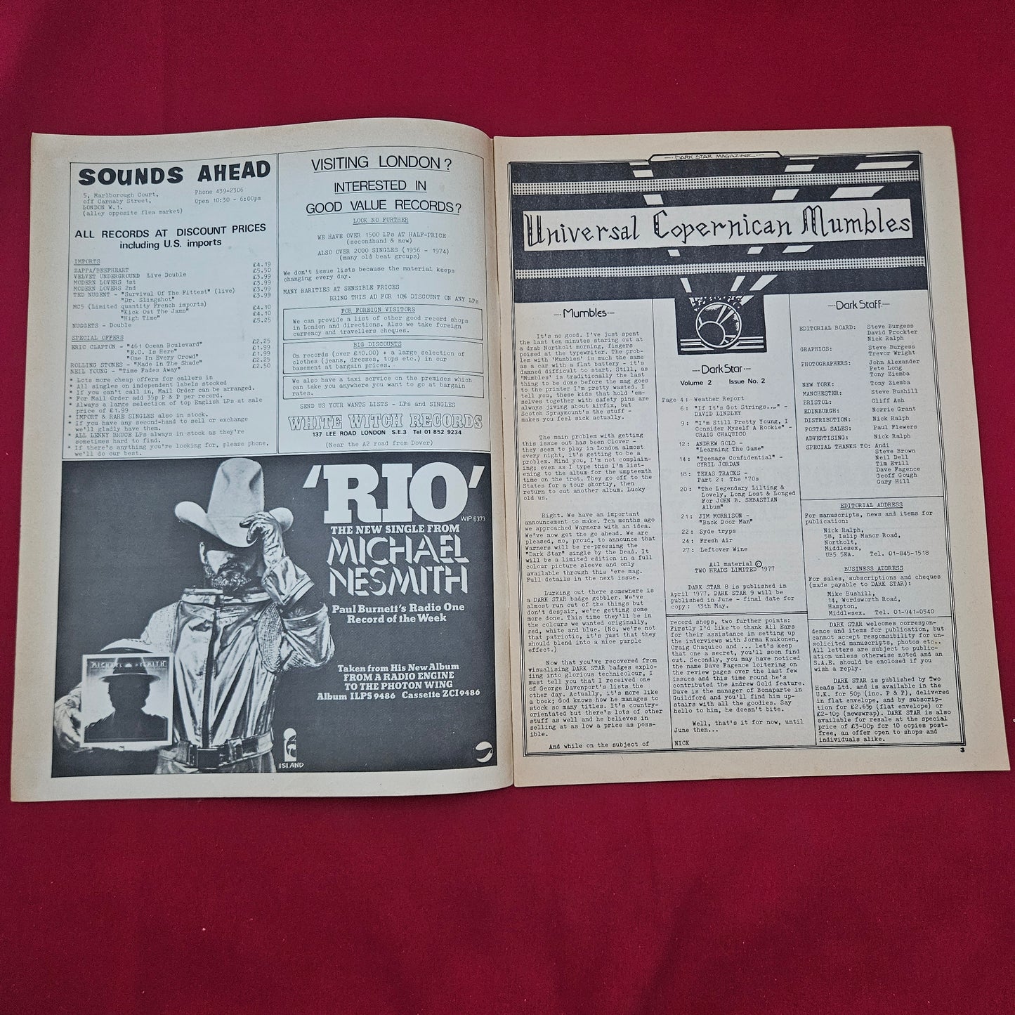 Dark Star Magazine April 1977 (1277) Vol 2 No 2 David Lindley Jim Morrison