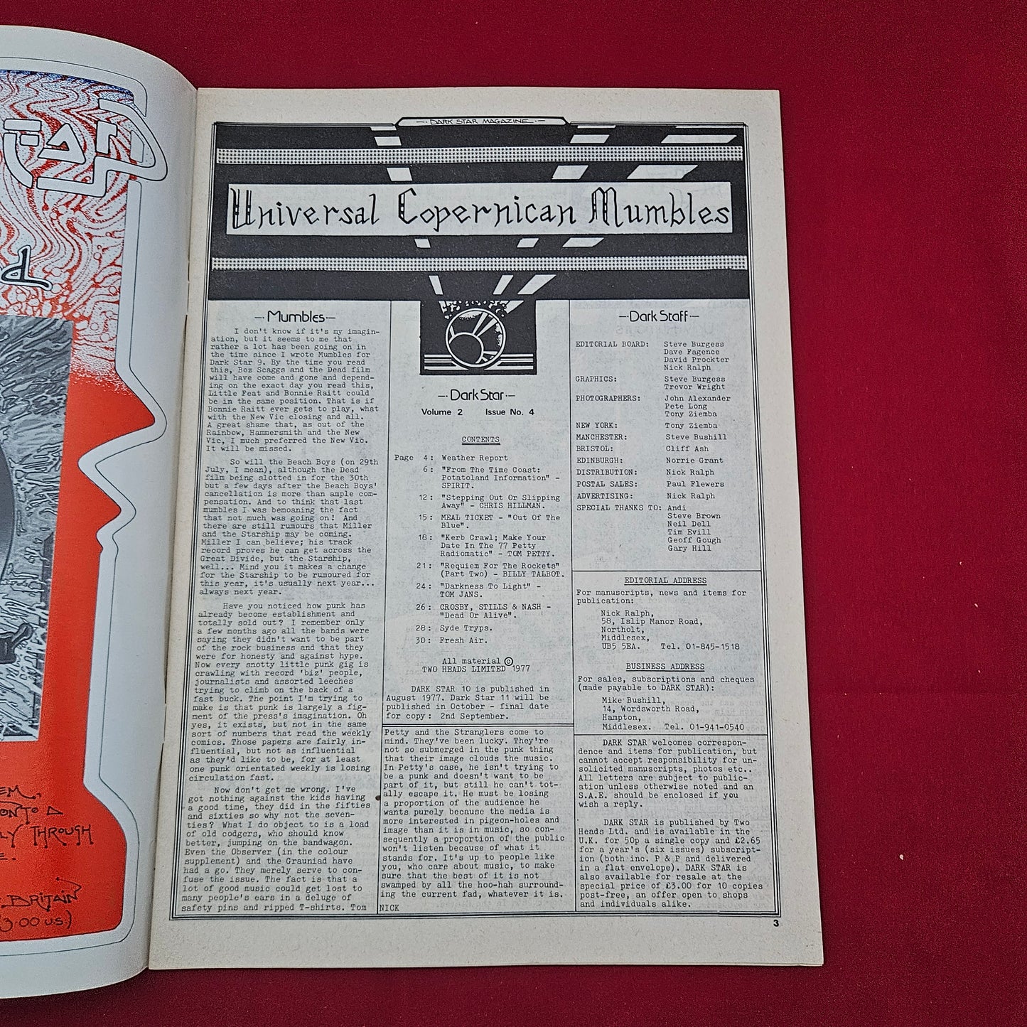 Dark Star Magazine August 1977 (1277) Vol 2 No 4 Tom Petty Spirit CSN UK Fanzine