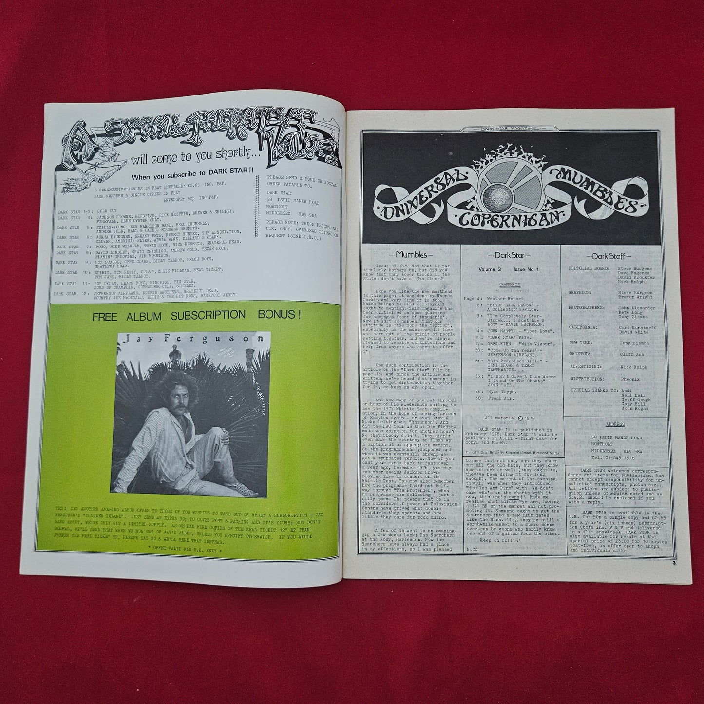 Dark Star Magazine February 1978 (1277) Vol 3 No 1 The Byrds John Martyn