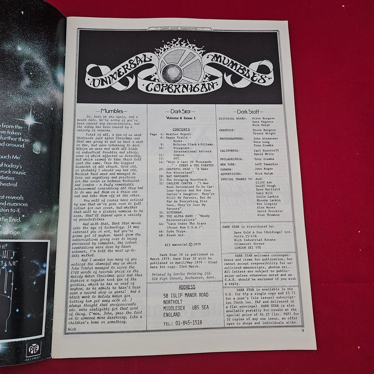 Dark Star Magazine March 1979 (1277) Vol 4 No 1 Grateful Dead Ray Manzarek