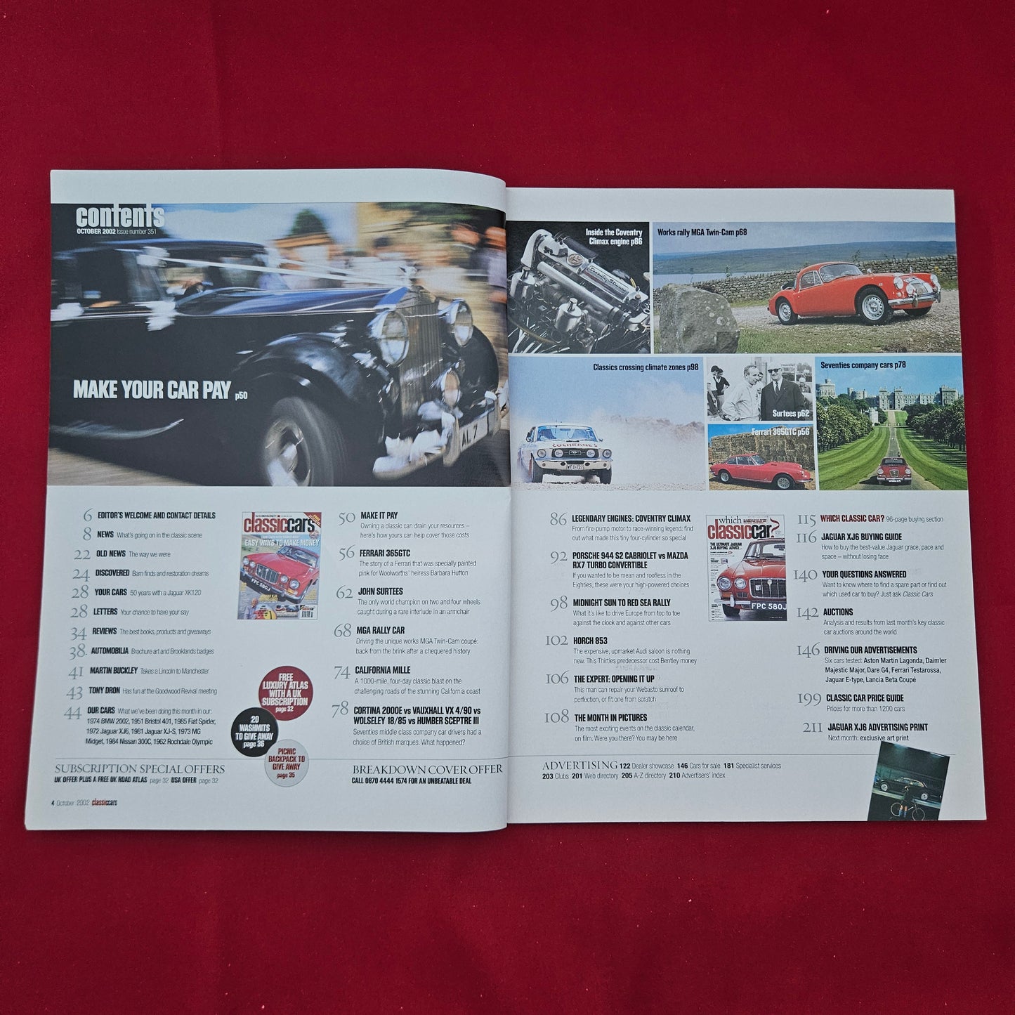 Classic Cars Magazine October 2002 (1285) Jaguar XJ6 John Surtees Pink Ferrari